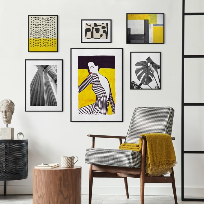 gallery wall ποστερς posters ποστερ σετ sticky σκανδιναβικο στυλ διακοσμηση μοντερνα σαλονια κιτρινο μαυρο