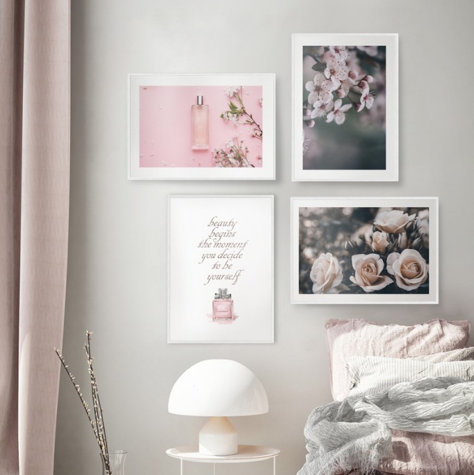 gallery wall ποστερς posters ποστερ σετ sticky σκανδιναβικο στυλ διακοσμηση σαλονι ροζ μωβ παιδικο εφηβικο girly floral fashion μοδα λουλουδια αρωμα