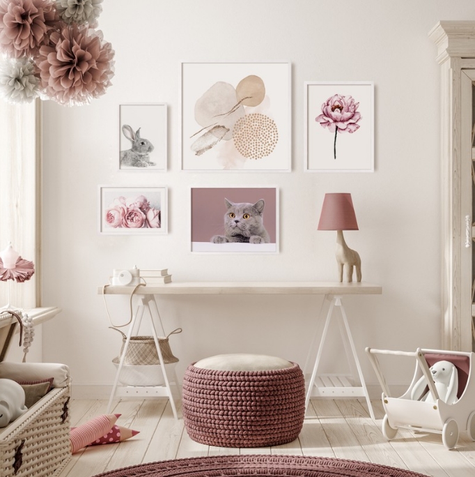 gallery wall ποστερς posters ποστερ σετ sticky σκανδιναβικο στυλ διακοσμηση σαλονι ροζ μωβ παιδικο εφηβικο girly