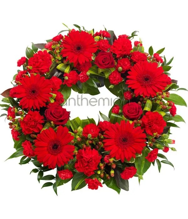στεφανι πορτας εισοδου διακοσμητικο λουλουδια ανοιξιατικο εξωπορτας πρωτομαγια πρωτομαγιατικο λουλουδια μαγιατικο κοκκινο