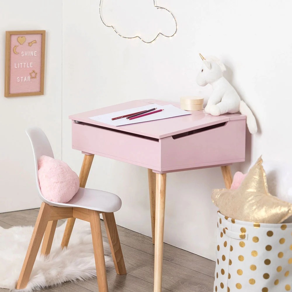 παιδικο δωματιο παιδικο γραφειο ιδεες διακοσμηση επιπλα μοντεσορι ξυλινο ροζ επιπλα
