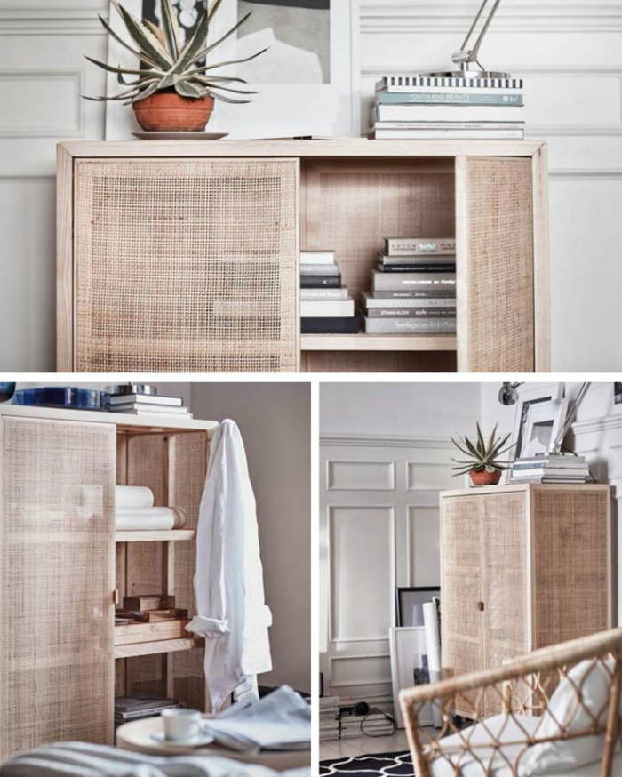 Αυτό λοιπόν το ντουλάπι είναι που έχει ξετρελάνει την μισή Ευρώπη: Είναι κατασκευασμένο από ρατάν, μασίφ φλαμούρι και μασίφ πεύκο και έχει κρυφούς μαγνήτες πίσω από τα μπρούτζινα χερούλια.