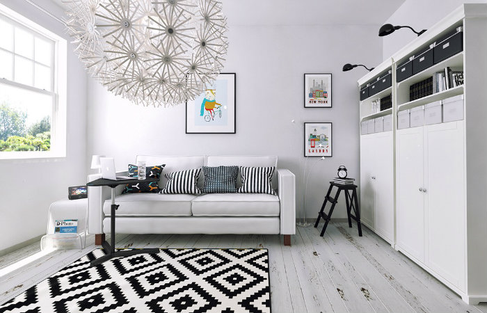 Σκανδιναβικό μονοχρωματικό σαλόνι