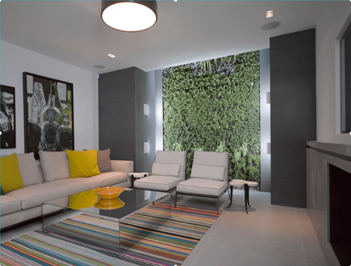 σαλόνι υπογείου με κάθετο κήπο