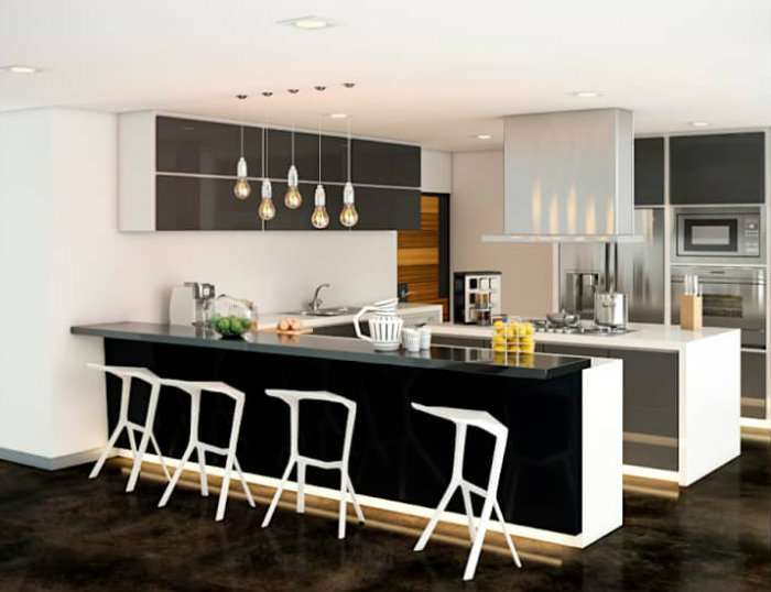 Κουζίνα σε άσπρο και μαύρο.