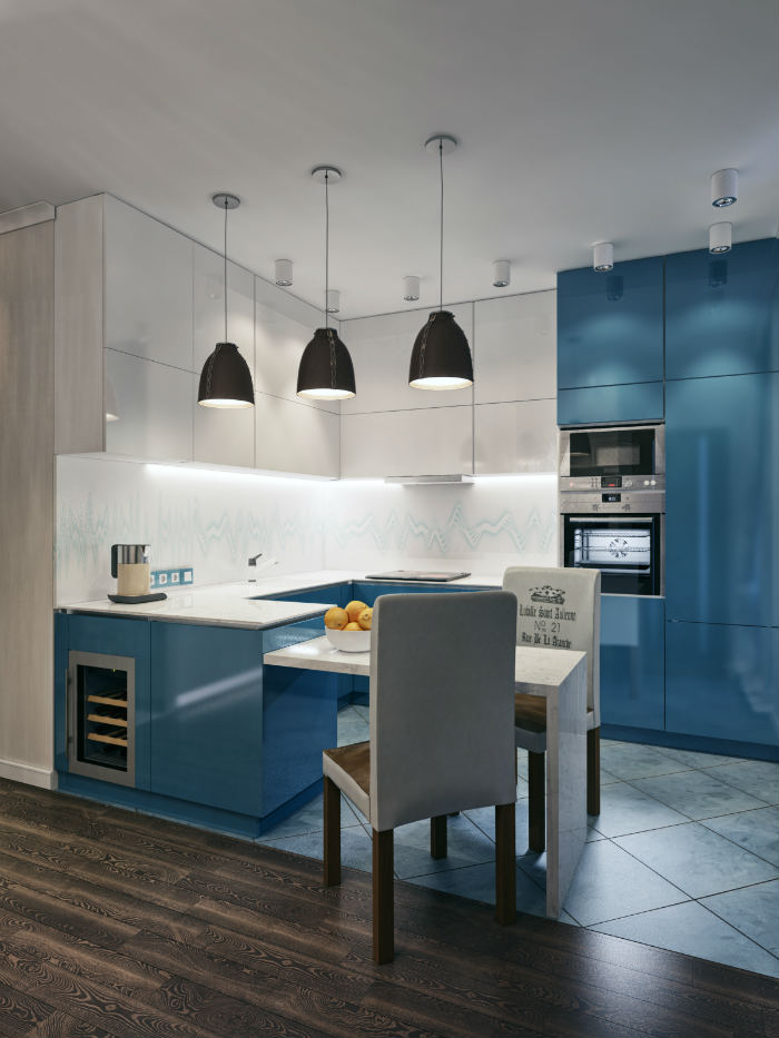 Εκπληκτικός πάγκος κουζίνας που εξυπηρετεί δύο άτομα με την προσθήκη του τραπεζιού γωνίας.