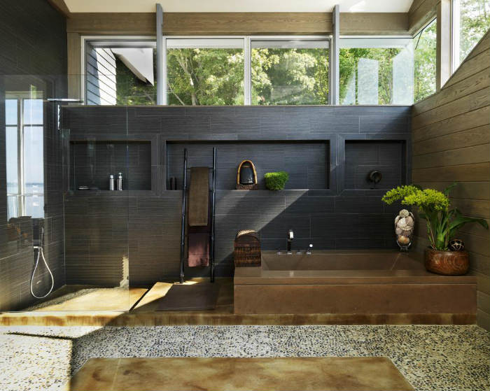 Ξύλο και πάτωμα από χαλίκι στον πιο ζεν χώρο του αφιερώματος!