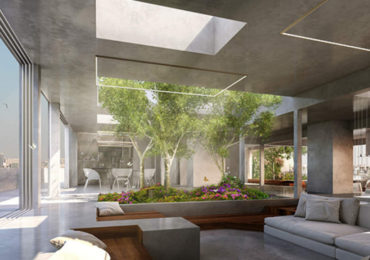 Το κυρίως καθιστικό με θέα στον μεγάλο κήπο.