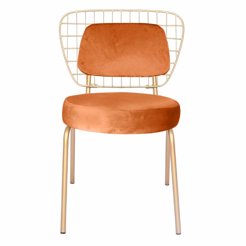 βελουδινη καρεκλα τραπεζαριας πορτοκαλι inart ιναρτ