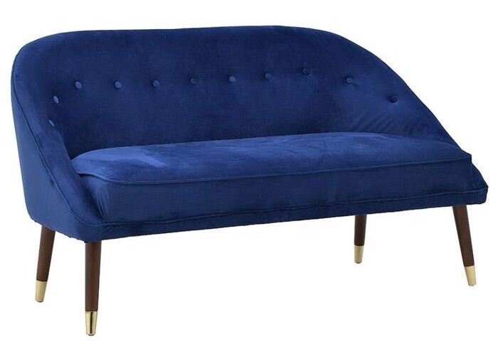 βελουδινος καναπες με καμπυλες διθεσιος μπλε