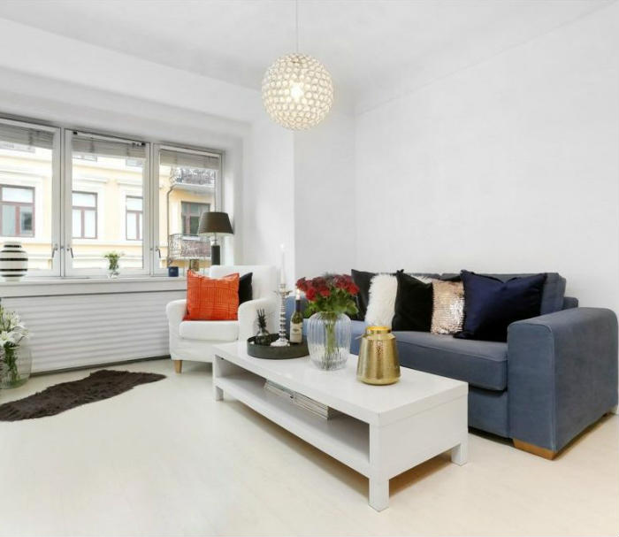 λευκο μικρο σκανδιναβικο σαλονι μινιμαλ