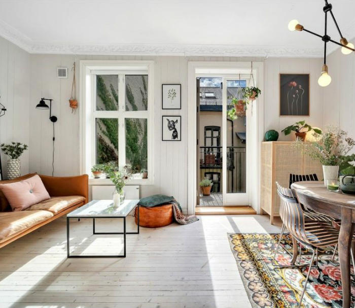 σκανδιναβικο σαλονι ξυλινο παρκε πατωμα ξυλο