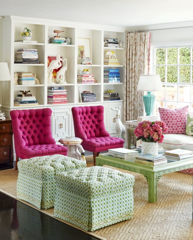 σαλονι ιδεες διακοσμηση εντονα χρωματα πρασινο φουξια βαψιμο