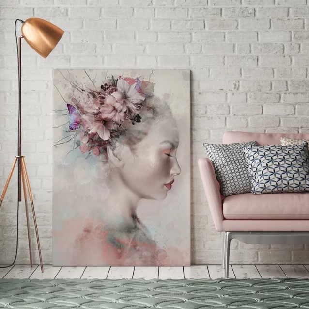 πινακας ζωγραφικης σε καμβα ροζ παστελ ρομαντικος πορτραιτο ανοιξιατικος sticky λουλουδια