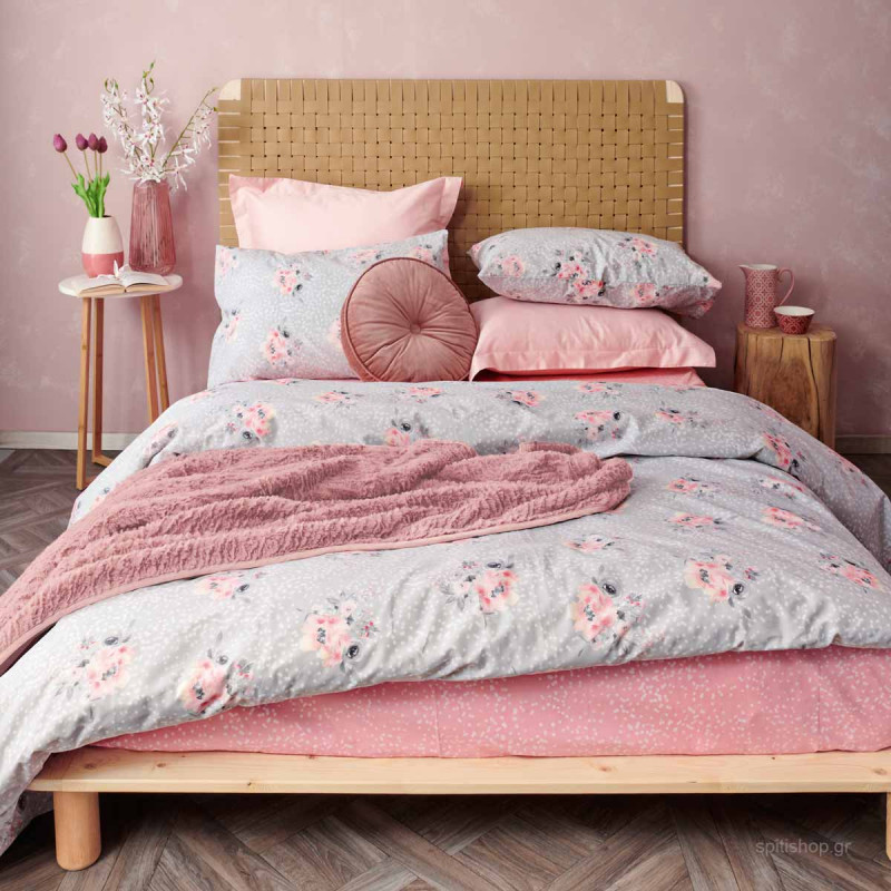 Σετ υπέρδιπλα σεντόνια από την εταιρεία Palamaiki με φλοράλ σχέδιο. Το ύφασμα είναι 100% βαμβάκι 160 κλωστών