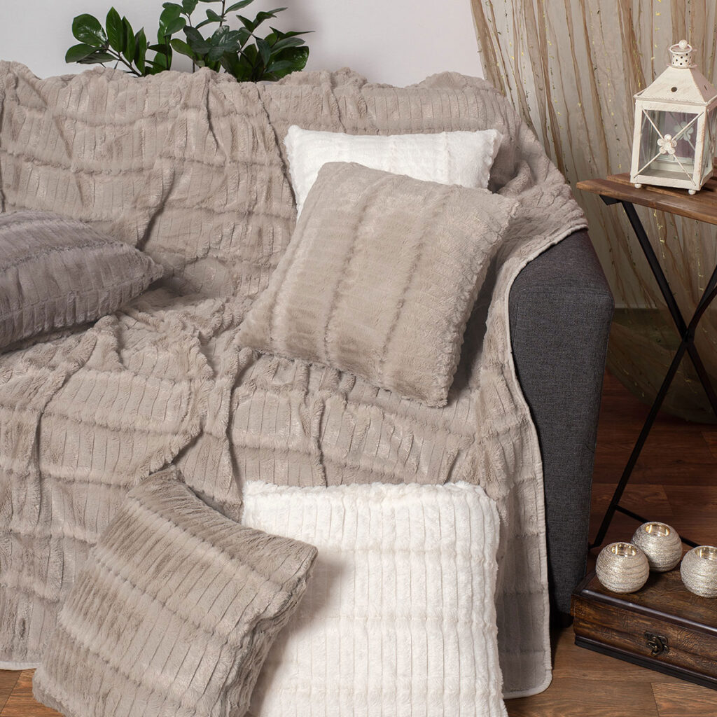 Οικολογικό Γούνινο Ριχτάρι Τριθέσιου (180x320) Silk Fashion Stripe Beige