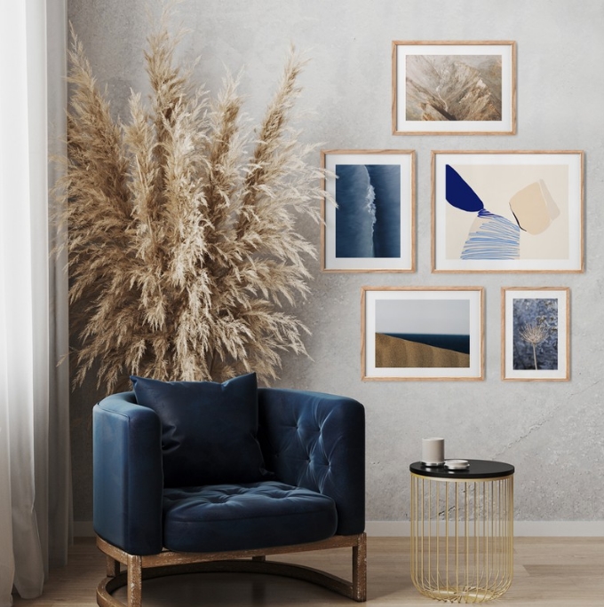 gallery wall ποστερς posters ποστερ σετ sticky σκανδιναβικο στυλ διακοσμηση σαλονι μπλε καφε