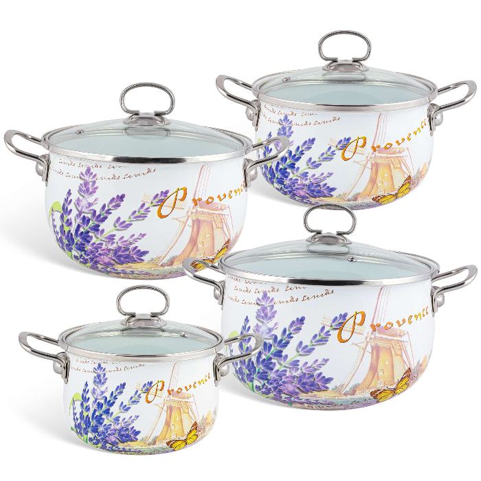 Σετ αντικολλητικές κατσαρόλες με γυάλινα καπάκια 8 τμχ με σχέδιo τοπίο Edenberg EB-1860