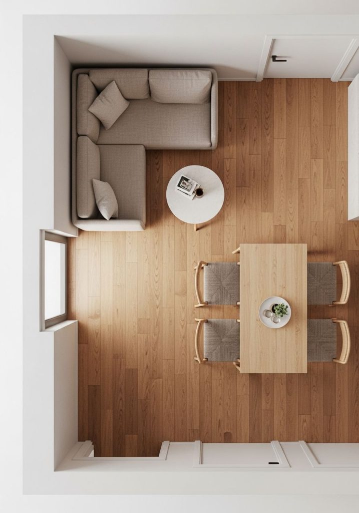 μικρο σαλονι γωνιακος καναπες τραπεζαρια διαρρυθμιση μικρος χωρος