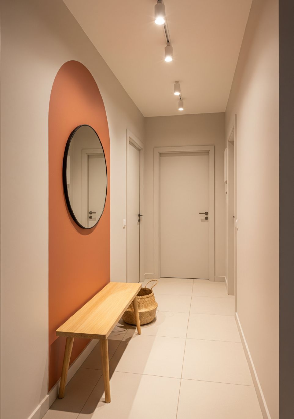 warm minimal σπιτι παλετα απο γηινα χρωματα για ηρεμους χωρους χωλ διαδρομος