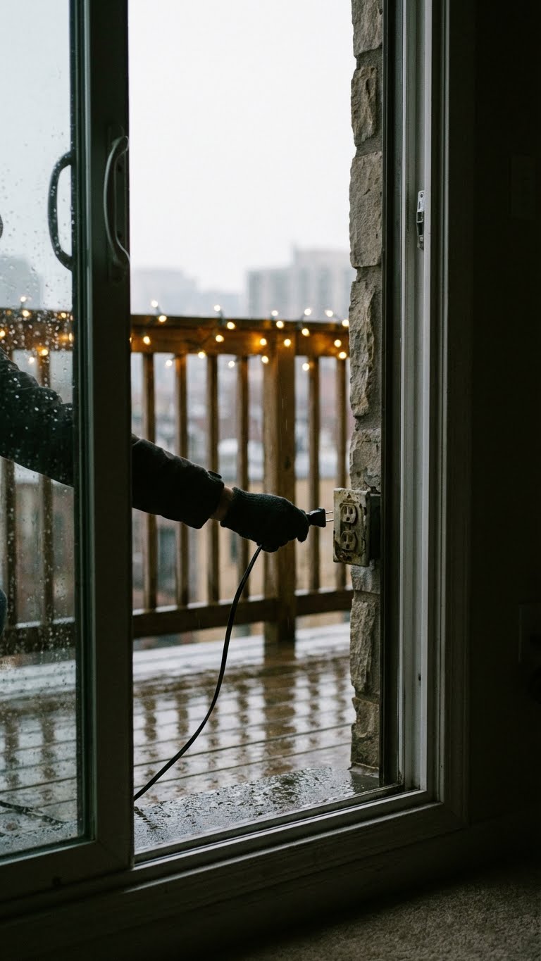 Αποσύνδεση χριστουγεννιατικα λαμπακια μπαλκονιού από την πρίζα πριν την έξοδο από το σπίτι.