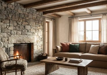 εξοχικο στο βουνο ορεινο διακοσμηση πετρα ξυλο γηινες αποχρωσεις