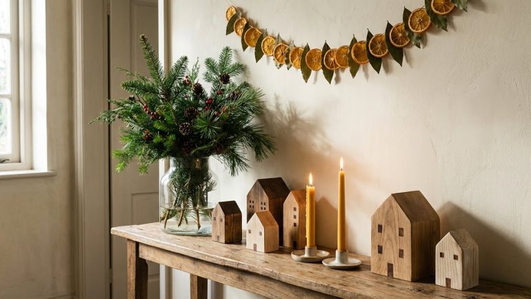 φυσικη χριστουγεννιατικη διακοσμηση, γιρλαντες απο ελατο, γιρλαντες απο αληθινο ελατο, αποξηραμενα πορτοκαλια, ξυλινα χριστουγεννιατικα στολιδια, βιοφιλικα χριστουγεννα, φυσικα υλικα στη διακοσμηση, diy χριστουγεννιατικη διακοσμηση, zero waste χριστουγεννα, χριστουγεννιατικη διακοσμηση με φυτα