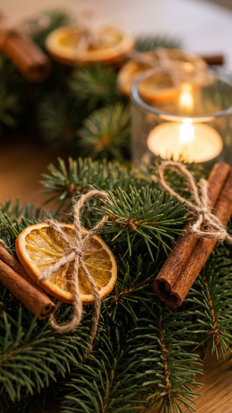 φυσικη χριστουγεννιατικη διακοσμηση, γιρλαντες απο ελατο, γιρλαντες απο αληθινο ελατο, αποξηραμενα πορτοκαλια, ξυλινα χριστουγεννιατικα στολιδια, βιοφιλικα χριστουγεννα, φυσικα υλικα στη διακοσμηση, diy χριστουγεννιατικη διακοσμηση, zero waste χριστουγεννα, χριστουγεννιατικη διακοσμηση με φυτα αποξηραμενα πορτοκαλια κανελα ελατο