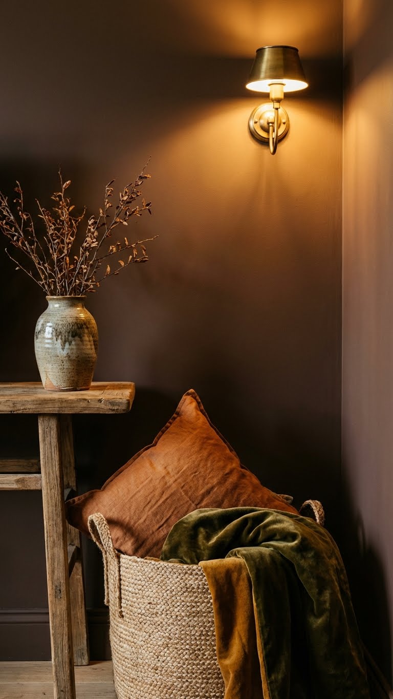 espresso καφε χρωμα τοιχου, βαθια καφε χρωματα, σκουρο καφε σαλονι, καφε τοιχοι σαλονι, καφε τοιχος υπνοδωματιο, cosy dark δωματιο, χρωματα τοιχου 2026, ζεστα χρωματα σαλονιου, χρωματα τοιχου για υπνοδωματιο, διακοσμηση με σκουρο καφε, υφασματα φωτισμος υφες