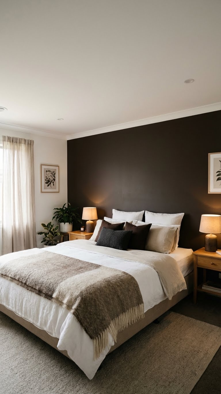 espresso καφε χρωμα τοιχου, βαθια καφε χρωματα, σκουρο καφε σαλονι, καφε τοιχοι σαλονι, καφε τοιχος υπνοδωματιο, cosy dark δωματιο, χρωματα τοιχου 2026, ζεστα χρωματα σαλονιου, χρωματα τοιχου για υπνοδωματιο, διακοσμηση με σκουρο καφε