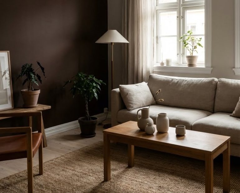 espresso καφε χρωμα τοιχου, βαθια καφε χρωματα, σκουρο καφε σαλονι, καφε τοιχοι σαλονι, καφε τοιχος υπνοδωματιο, cosy dark δωματιο, χρωματα τοιχου 2026, ζεστα χρωματα σαλονιου, χρωματα τοιχου για υπνοδωματιο, διακοσμηση με σκουρο καφε