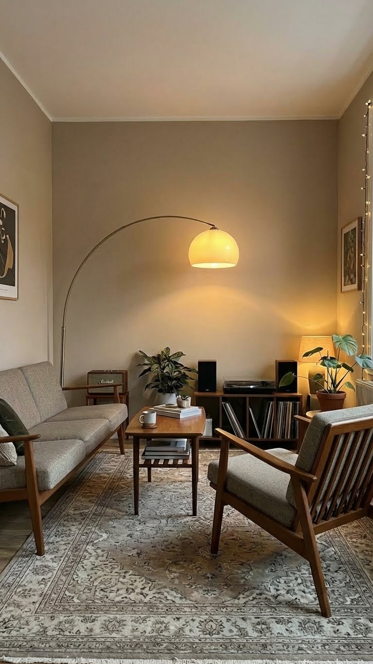 ρετρο διακοσμηση 2026, στυλ δεκαετιας 70, vintage μοτιβα, ρετρο επιπλα, 70s διακοσμηση, γεωμετρικα μοτιβα, ταπετσαρια τοιχου vintage, καρυδι επιπλα, σκουρο ξυλο διακοσμηση, καμπυλες γραμμες επιπλων, retro revival σπιτι, σαλονι επιπλα φωτιστικα 1970