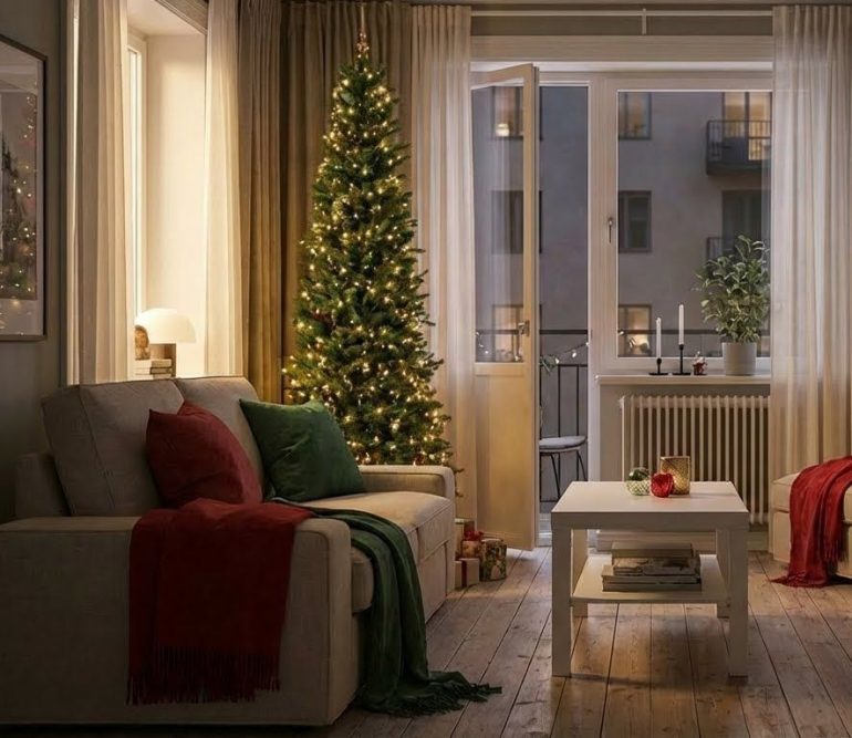 χριστουγεννιατικο δεντρο για μικρο σαλονι, στενο χριστουγεννιατικο δεντρο, super slim δεντρο, δεντρο για μικρη γωνια, χριστουγεννιατικη διακοσμηση μικρου σαλονιου, ιδεες για μικρο σαλονι τα χριστουγεννα, δεντρο σε γωνια σαλονιου, μικρο σαλονι πολυκατοικιας, διακοσμηση γιορτες σε μικρο χωρο, slim χριστουγεννιατικα δεντρα, στενα δεντρα, στενομακρο δεντρο