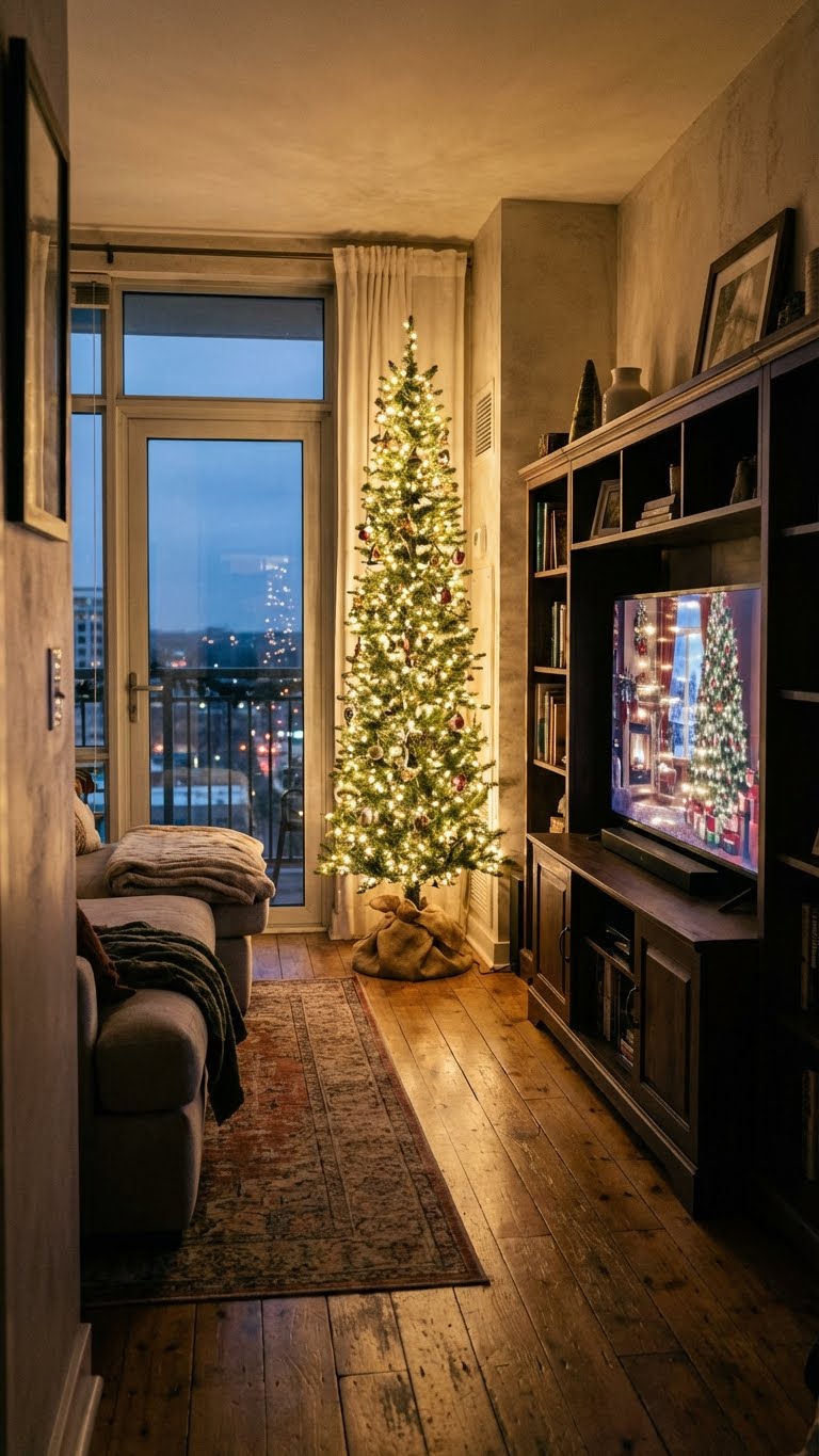 χριστουγεννιατικο δεντρο για μικρο σαλονι, στενο χριστουγεννιατικο δεντρο, super slim δεντρο, δεντρο για μικρη γωνια, χριστουγεννιατικη διακοσμηση μικρου σαλονιου, ιδεες για μικρο σαλονι τα χριστουγεννα, δεντρο σε γωνια σαλονιου, μικρο σαλονι πολυκατοικιας, διακοσμηση γιορτες σε μικρο χωρο, slim χριστουγεννιατικα δεντρα, στενα δεντρα, στενομακρο δεντρο