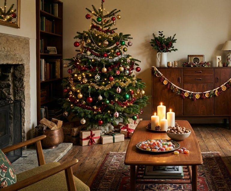 vintage χριστουγεννιατικη διακοσμηση σπιτιου, vintage χριστουγεννα, ρετρο χριστουγεννιατικα στολιδια, χριστουγεννιατικη διακοσμηση σαλονιου, παραδοσιακη χριστουγεννιατικη διακοσμηση, χριστουγεννιατικο δεντρο vintage στυλ, ιδεες για χριστουγεννιατικη διακοσμηση, διακοσμηση μπουφε χριστουγεννα, ζεστο χριστουγεννιατικο σαλονι, χριστουγεννα με νοσταλγικη διαθεση